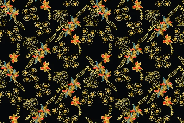 Motif Sans Couture Avec Vecteur Floral Illustration Motif Batik Indonésien — Image vectorielle