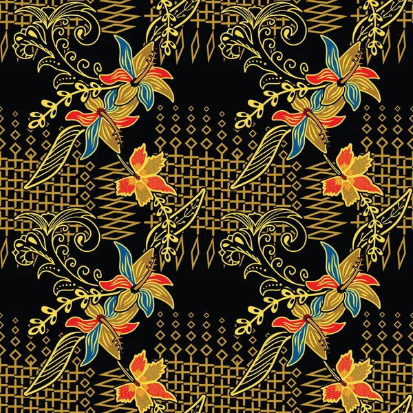 Bezešvý Vzor Květinovým Vektorem Ilustrace Indonéský Batik Motiv — Stockový vektor