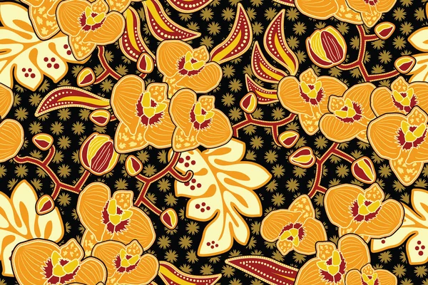 Motif Sans Couture Avec Vecteur Floral Illustration Motif Batik Orchidée — Image vectorielle