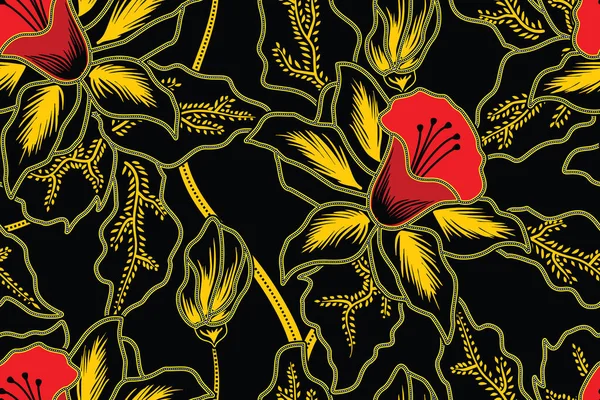 Bezešvý Vzor Květinovým Vektorem Ilustrace Hibiscus Batik Motiv — Stockový vektor