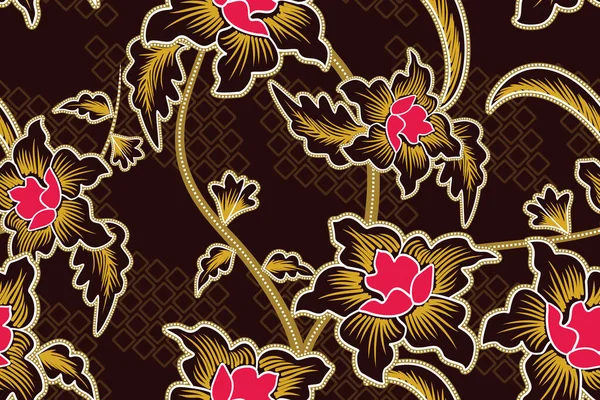 Motif Sans Couture Avec Vecteur Floral Illustration Motif Hibiscus Batik — Image vectorielle