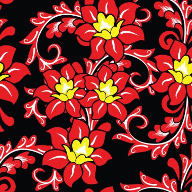 Çiçek resimli kusursuz desen, Soyut Floral batik motif vektörü