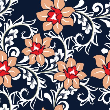 Çiçek resimli kusursuz desen, Soyut Floral batik motif vektörü