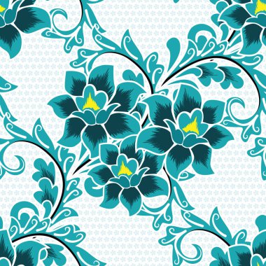 Çiçek resimli kusursuz desen, Soyut Floral batik motif vektörü