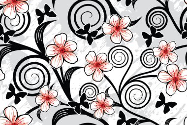 Kusursuz Desen Çiçek Vektörü İllüstrasyonu, Doğa Batik Motifi