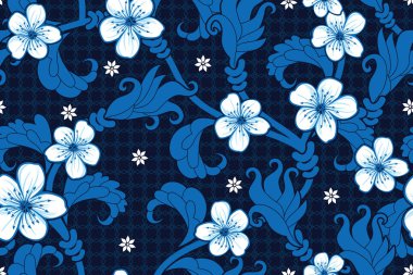 Kusursuz Desen Çiçek Vektörü İllüstrasyonu, Doğa Batik Motifi