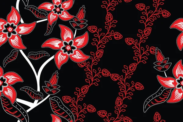 Patrón Sin Costuras Con Ilustración Floral Motivo Batik Floral Abstracto — Vector de stock