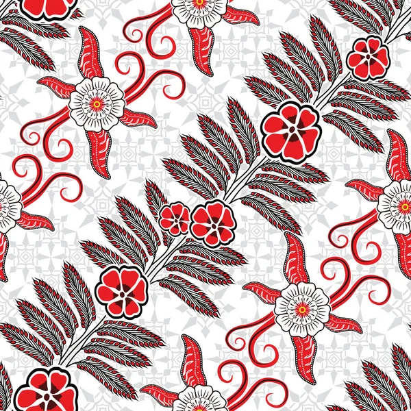 Motif Sans Couture Avec Illustration Florale Motif Batik Floral Abstrait — Image vectorielle
