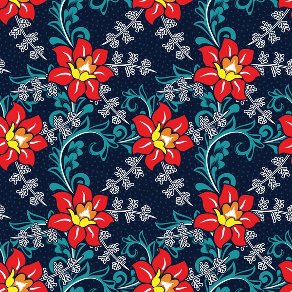 Patrón Sin Costuras Con Ilustración Floral Motivo Batik Floral Abstracto — Archivo Imágenes Vectoriales