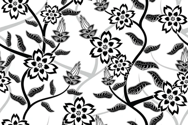 Nahtloses Muster Mit Floraler Illustration Abstraktes Blumenbatikmotiv Vector — Stockvektor