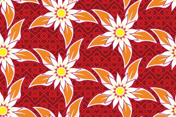 Patrón Sin Costura Floral Vector Ilustración Naturaleza Batik Motif — Vector de stock
