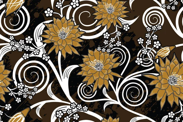 Patrón Sin Costura Floral Vector Ilustración Naturaleza Batik Motif — Vector de stock