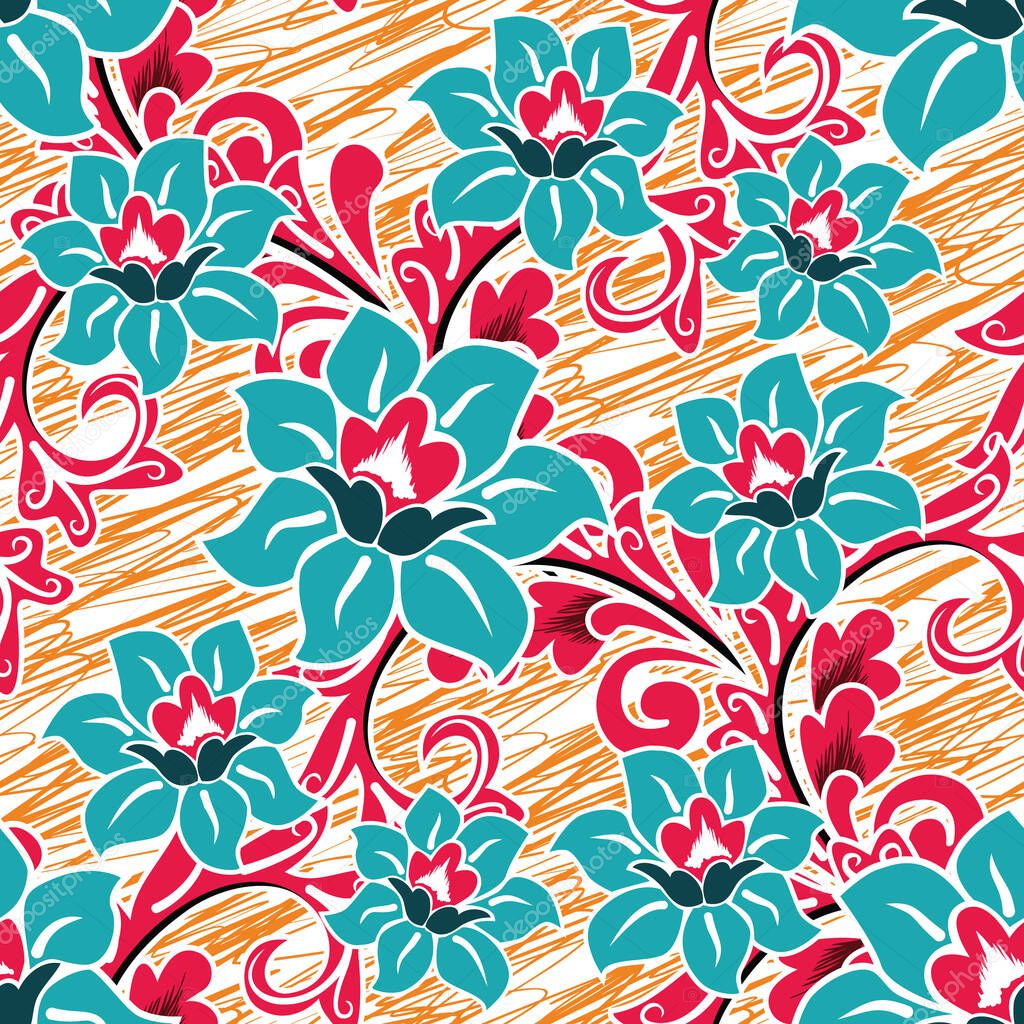 Seamless pattern with floral Illustration, Abstract Floral batik motif Vector