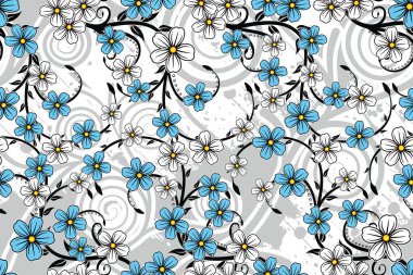 Kusursuz Desen Çiçek Vektörü İllüstrasyonu, Doğa Batik Motifi