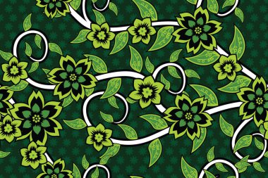 Kusursuz Desen Çiçek Vektörü İllüstrasyonu, Doğa Batik Motifi