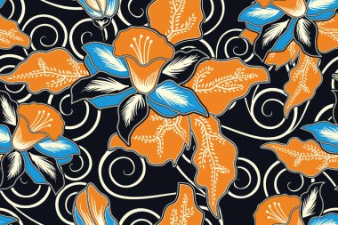 Kusursuz Desen Çiçek Vektörü İllüstrasyonu, Doğa Batik Motifi