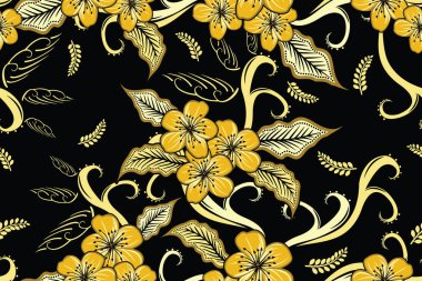 Kusursuz Desen Çiçek Vektör İllüstrasyonu, Geleneksel Batik Motifi