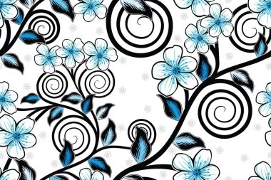 Kusursuz Desen Çiçek Vektör İllüstrasyonu, Geleneksel Batik Motifi