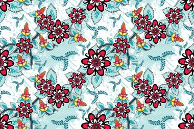 Kusursuz Desen Çiçek Vektör İllüstrasyonu, Geleneksel Batik Motifi