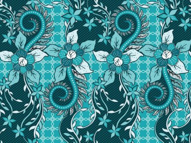 Kusursuz Desen Çiçek Vektör İllüstrasyonu, Geleneksel Batik Motifi