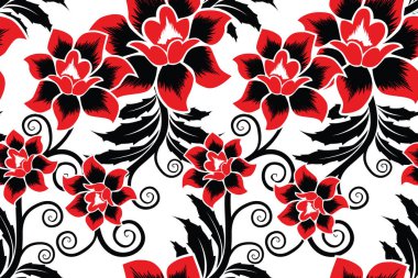 Kusursuz Desen Çiçek Vektör İllüstrasyonu, Geleneksel Batik Motifi