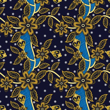 Kusursuz Desen Çiçek Vektör İllüstrasyonu, Geleneksel Batik Motifi