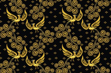 Phoenix vektör illüstrasyonlu kusursuz desen, Endonezya batik motifi