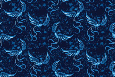 Phoenix vektör illüstrasyonlu kusursuz desen, Endonezya batik motifi