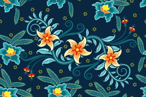 Nahtlose Muster Floral Vector Illustration Traditionelles Batik Motiv — Stockvektor