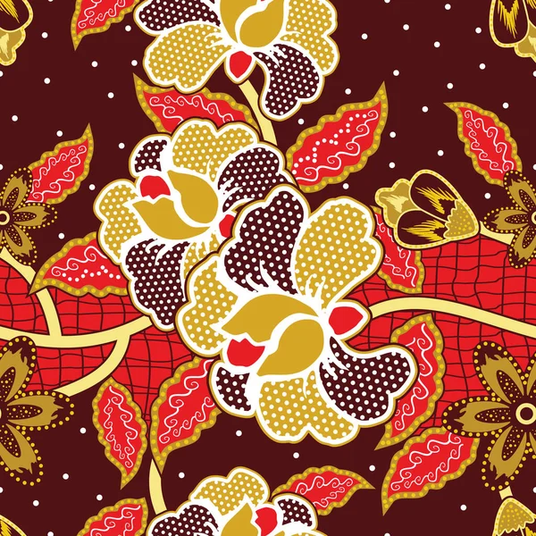 Illustration Vectorielle Florale Sans Couture Motif Batik Traditionnel — Image vectorielle