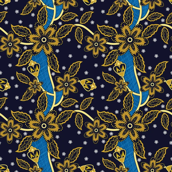 Illustration Vectorielle Florale Sans Couture Motif Batik Traditionnel — Image vectorielle