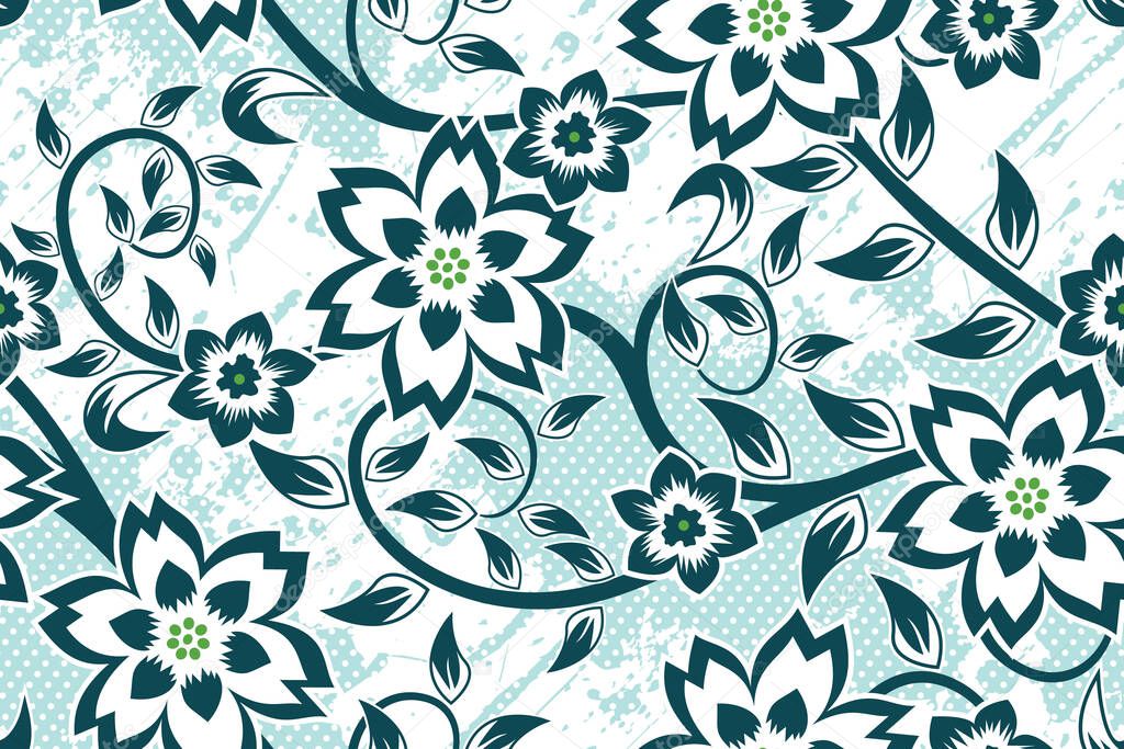 Seamless Pattern Floral Vector Illustration, Nature Batik Motif