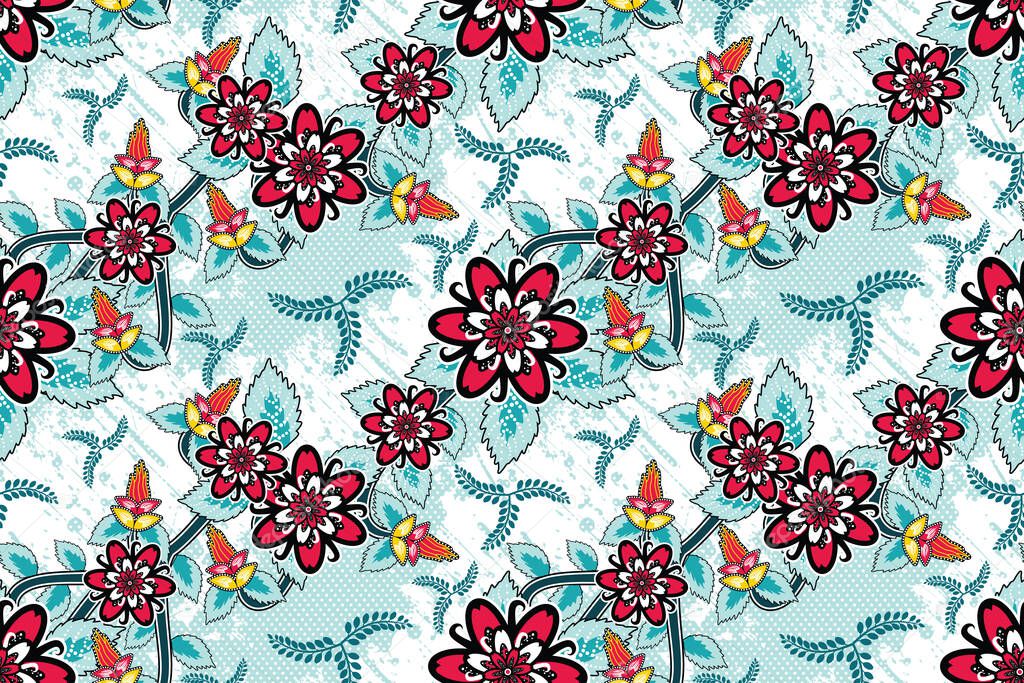 Seamless Pattern Floral Vector Illustration, Traditional Batik Motif