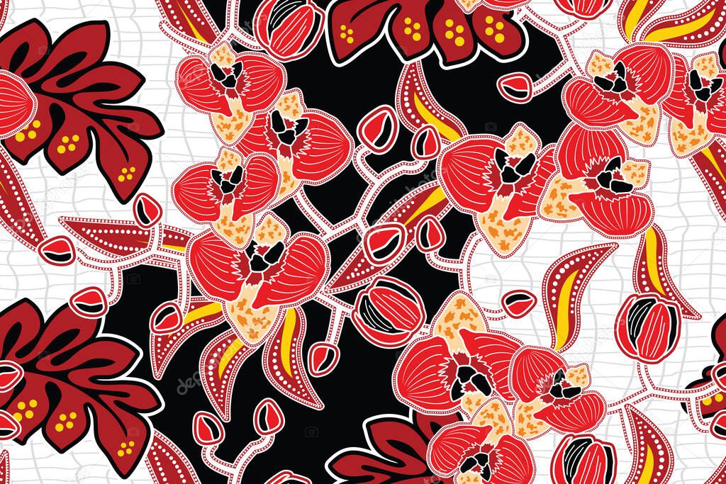 Seamless Pattern Floral Vector Illustration, Traditional Batik Motif
