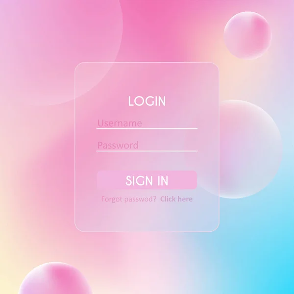 Glassmorfism Vektor Koncept Inloggningssida För Glaseffekt Mobile App Inloggning Och — Stock vektor