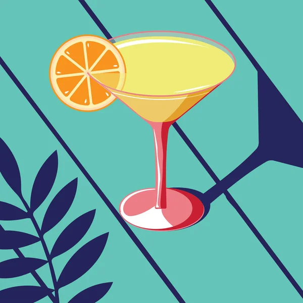 Illustration im MIDCENTURY RETRO ART Stil, Martini in einem transparenten Glas. Vektor — Stockvektor