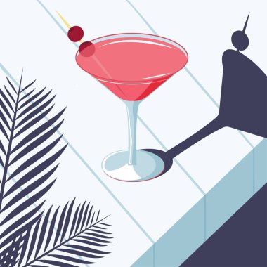 Alkolik kokteyl, kozmopolit martini tarzı. Vektör resmi