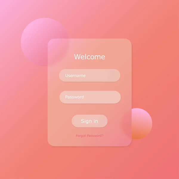 Glassmorfism Vektor Koncept Inloggningssida För Glaseffekt Mobile App Inloggning Och — Stock vektor
