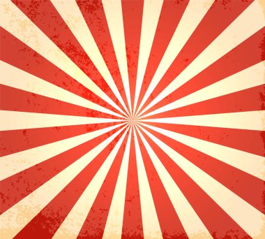 Kırmızı ışınları ayrılan retro arka plan. Kaba kenarlı doku. Sirk. Vektör