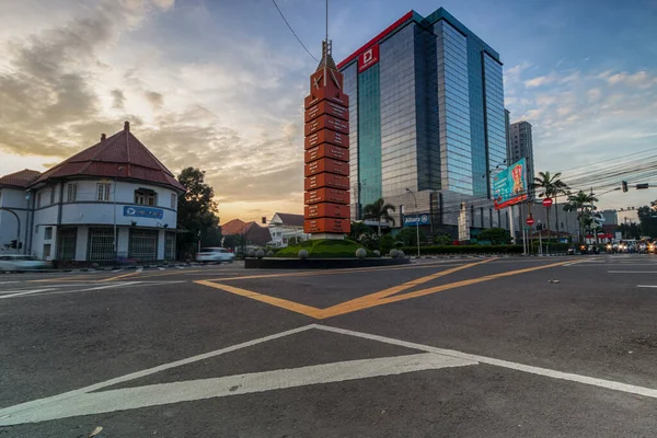 Bandung June 2020 View Five City Intersection Bandung Monument Morning — Stock Photo, Image