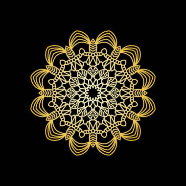 Güzel altın Mandala. Süslü, yuvarlak karalama çiçeği beyaz arka planda izole edilmiş. Etnik doğu tarzında Geometrik dekoratif süs