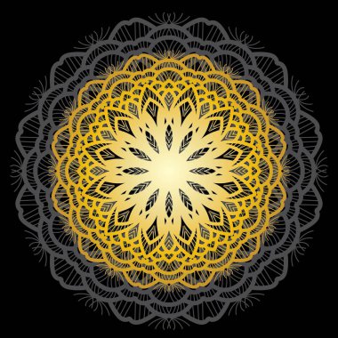 Güzel altın Mandala. Süslü, yuvarlak karalama çiçeği beyaz arka planda izole edilmiş. Etnik doğu tarzında Geometrik dekoratif süs
