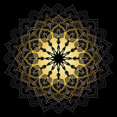 Güzel altın Mandala. Süslü, yuvarlak karalama çiçeği beyaz arka planda izole edilmiş. Etnik doğu tarzında Geometrik dekoratif süs