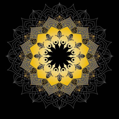 Güzel altın Mandala. Süslü, yuvarlak karalama çiçeği beyaz arka planda izole edilmiş. Etnik doğu tarzında Geometrik dekoratif süs