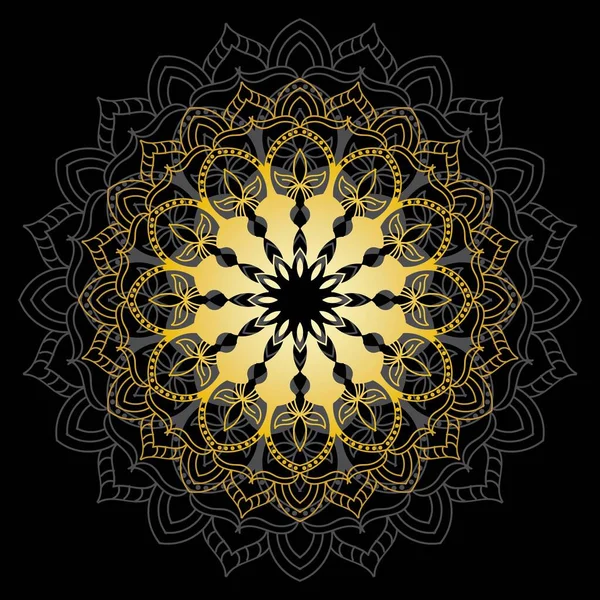 Roztomilé Zlato Mandala Ozdobné Kulaté Čmáranice Květiny Izolované Bílém Pozadí — Stockový vektor