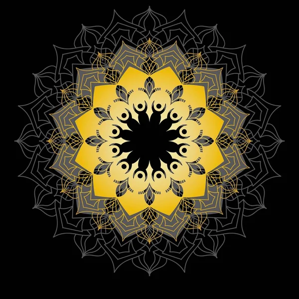Söt Mandala Guld Prydnads Runda Doodle Blomma Isolerad Vit Bakgrund — Stock vektor