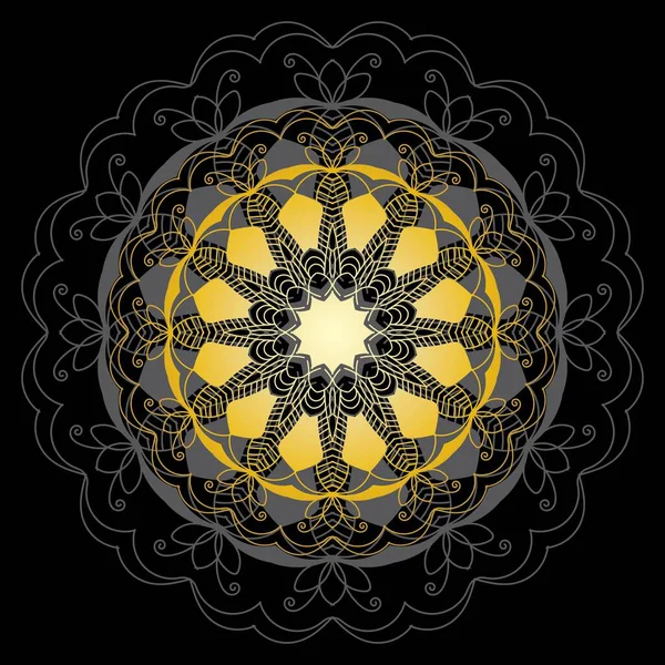 Lindo Mandala Oro Flor Garabato Redonda Ornamental Aislada Sobre Fondo — Archivo Imágenes Vectoriales