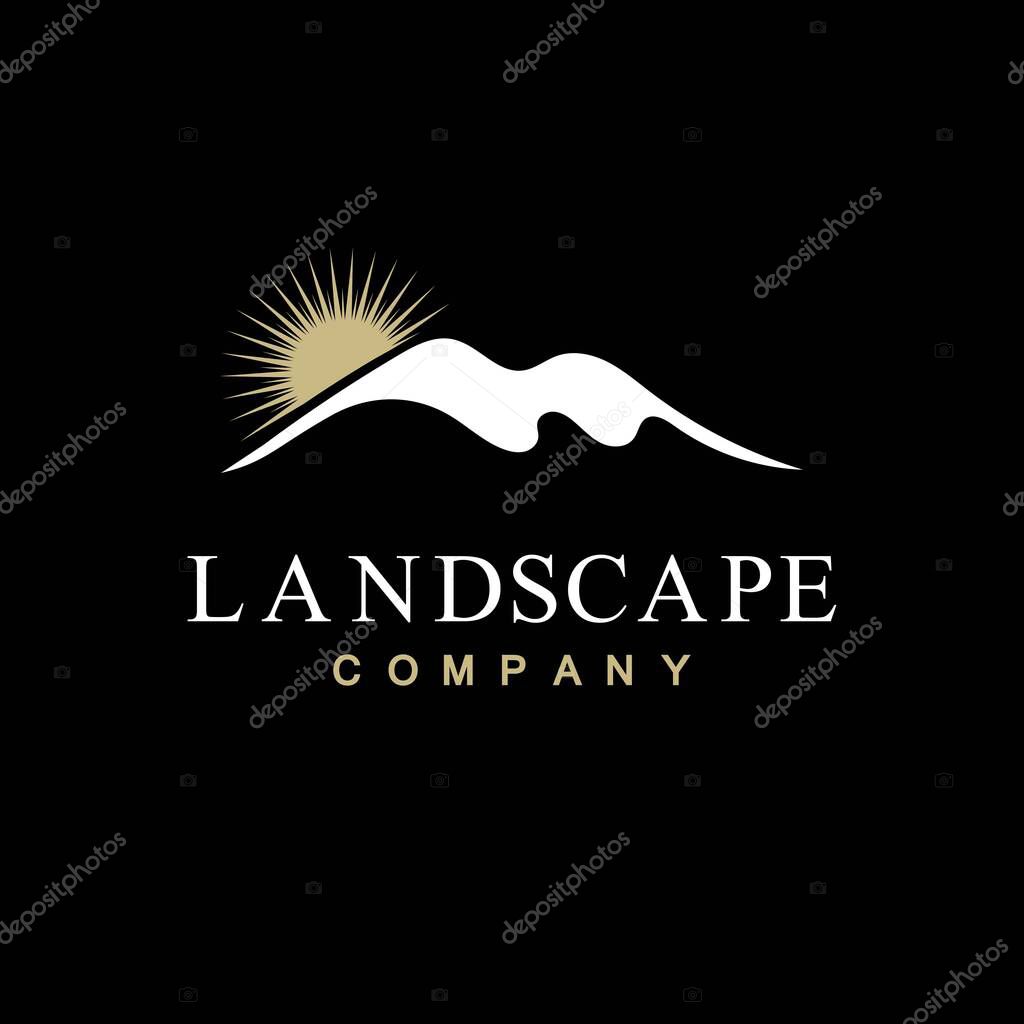 Simple Modern Mountain Landscape Logo Design Vector  Rocky Ice Top Mount Peak Silhouette