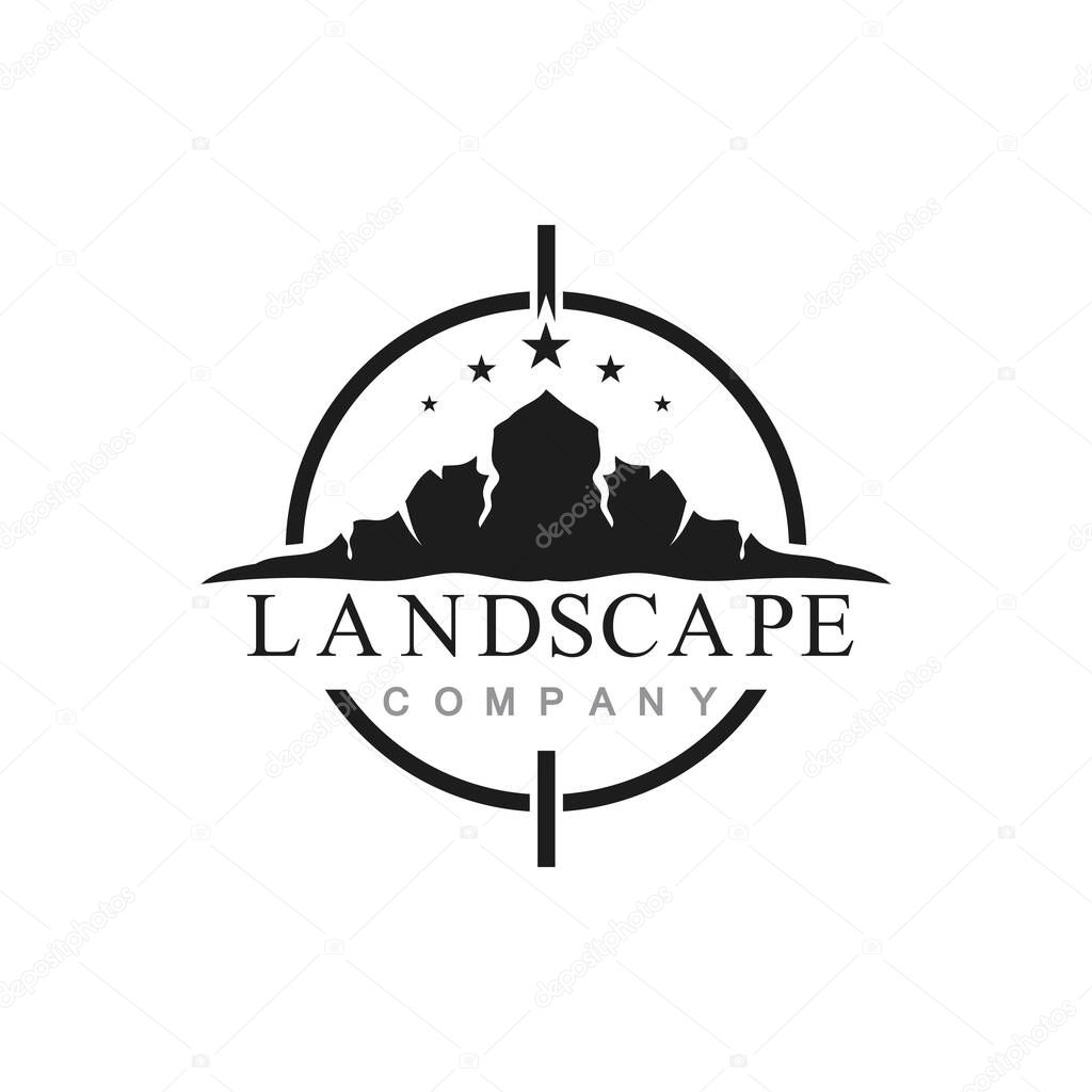 Simple Modern Mountain Landscape Logo Design Vector  Rocky Ice Top Mount Peak Silhouette