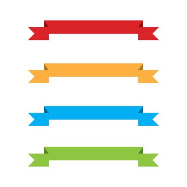 Düz kurdeleler beyaz zemin üzerinde izole edilmiş düz pankartlar, illüstrasyon 